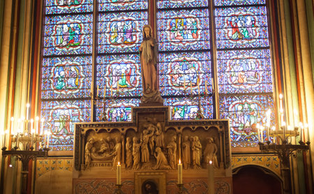 PARIS,  FEBRUARY 15 : interiors of the cathedral Notre Dame de Paris on FEBRUARY 15, 2013 in Paris, Franceのeditorial素材