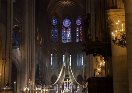 PARIS,  FEBRUARY 15 : interiors of the cathedral Notre Dame de Paris on FEBRUARY 15, 2013 in Paris, Franceのeditorial素材