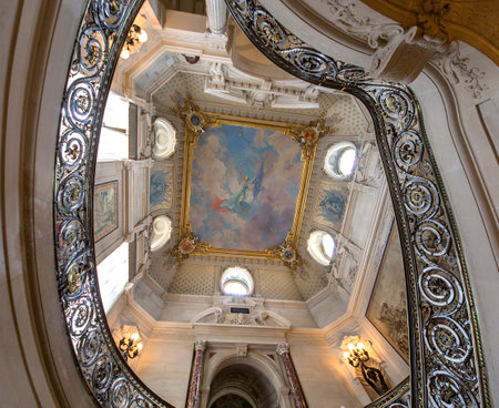 CHANTILLY, FRANCE NOVEMBER 15, 2013 : Interiors, painted roofs, and architectural details of Chateau de Chantilly,  November 15, 2013 in Chantilly, Oise, France.のeditorial素材