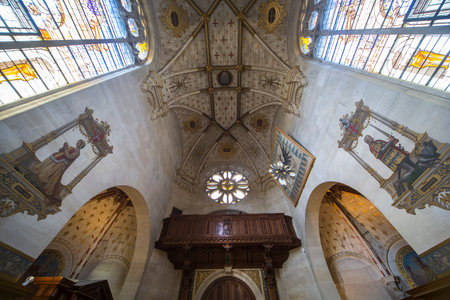 CHANTILLY, FRANCE NOVEMBER 15, 2013 : Interiors, painted roofs, and architectural details of Chateau de Chantilly,  November 15, 2013 in Chantilly, Oise, France.のeditorial素材