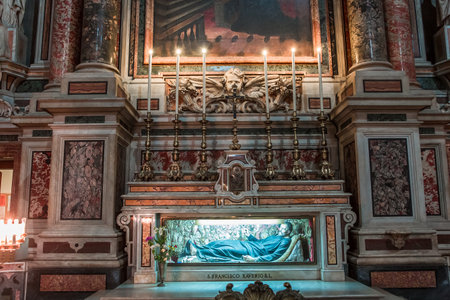NAPLES, ITALY  MAY 15, 2014: Interiors and details of barroco church of the Gesu Nuovo, built year 1601, May 15, 2014,  in  Naples, Italy.のeditorial素材