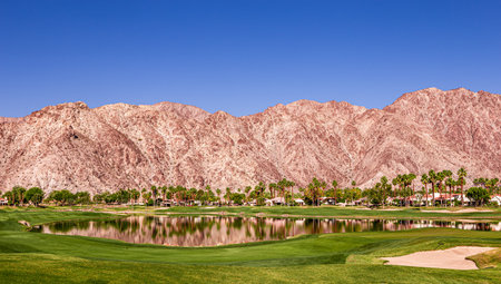 Palm Springs, California, april 04, 2015 : View of a golf course during the ana inspiration golf tournament on lpga Tour, Palm Springs, California, usa.のeditorial素材