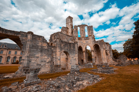 CHAALIS, FRANCE, JULY 24, 2016 : exteriors ruins of Chaalis abbey, july 24, 2016 in Chaalis, Franceのeditorial素材