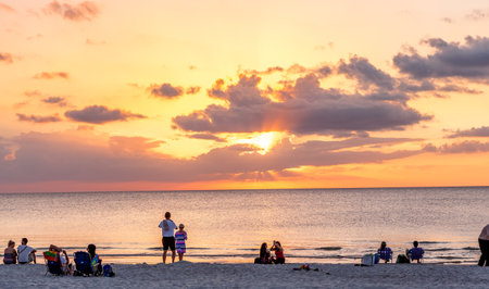 NAPLES, UNITED STATES, NOVEMBER 30, 2017 : pier jetty at sunset , november 30, 2017, in Naples, Florida, united states