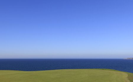 Pleneuf Val Andre Golf course, Bretagne, France, in the background, the channel sea and the cape of erquyの写真素材