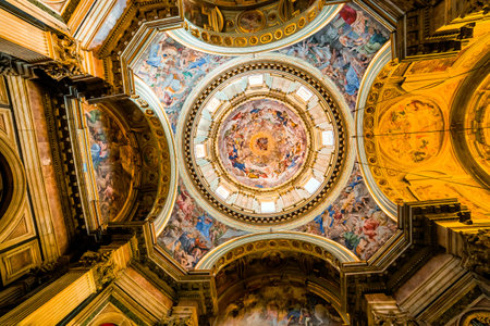 NAPLES, ITALY, MAY 16, 2014 : Interiors and details of the Duomo, cathedral of Naples, built 14th century for saint Januarius, camapnia, Italy, May 16, 2014,  in Naples, Italy.のeditorial素材