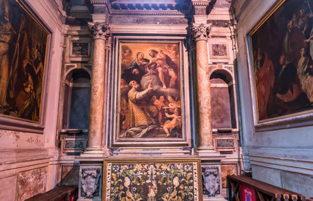 NAPLES, ITALY, MAY 16, 2014 : Interiors and details of the Duomo, cathedral of Naples, built 14th century for saint Januarius, camapnia, Italy, May 16, 2014,  in Naples, Italy.のeditorial素材