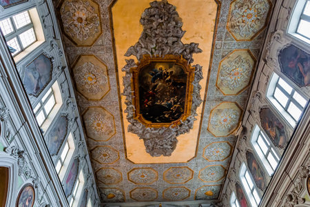 NAPLES, ITALY, MAY 16, 2014 : Interiors and details of the Duomo, cathedral of Naples, built 14th century for saint Januarius, camapnia, Italy, May 16, 2014,  in Naples, Italy.のeditorial素材