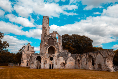 CHAALIS, FRANCE, JULY 24, 2016 : exteriors ruins of Chaalis abbey, july 24, 2016 in Chaalis, Franceのeditorial素材