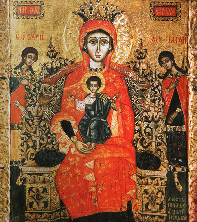 NOVGOROD, RUSSIA, JANUARY 02, 2015 : byzantine icon in church of savior of Neredica, by anymous artist, january 02, 2015,  in  Novgorod, Russiaのeditorial素材