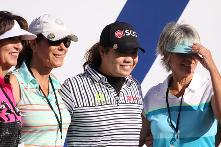RANCHO MIRAGE, CALIFORNIA - APRIL 01, 2015 : diverse spectators and galleries at the ANA inspiration golf tournament on LPGA Tour, April 01, 2015 at The Mission Hills country club, Rancho Mirage, Californiaのeditorial素材
