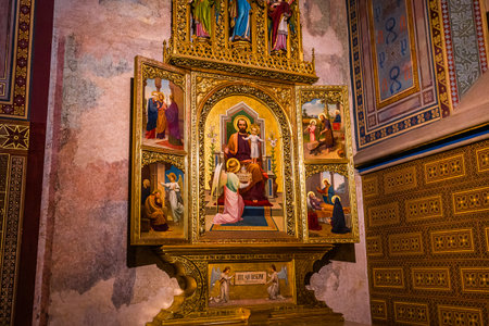 PRAGUE, CZECH REPUBLIC, SEPTEMBER 12 : interiors of Vysehrad basilica st peter and st paul, september 12, 2019 in Prague, czech republicのeditorial素材