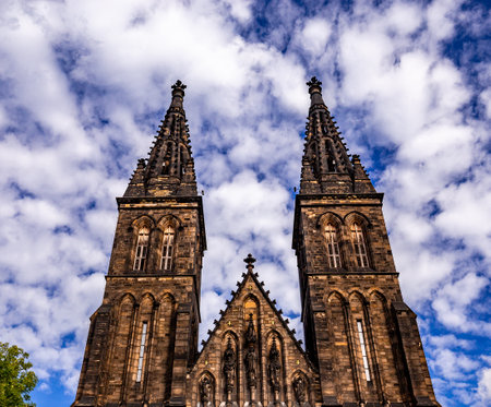 PRAGUE, CZECH REPUBLIC, SEPTEMBER 12 : exteriors of Vysehrad basilica st peter and st paul, september 12, 2019 in Prague, czech republicのeditorial素材