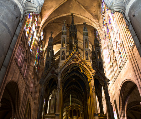 SAINT-DENIS, FRANCE  FEBRUARY 12, 2015 : interiors and details of basilica saint-denis,  necropolis of french monarchs, February, 12, 2015 in Saint-Denis, near Paris, France.のeditorial素材