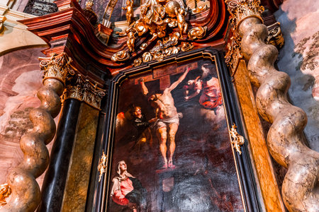 PRAGUE, CZECH REPUBLIC, SEPTEMBER 8 : interiors of Saint Nicholas church in Mala Strana, Prague, czech republik, september 8, 2019 in Prague, czech republicのeditorial素材