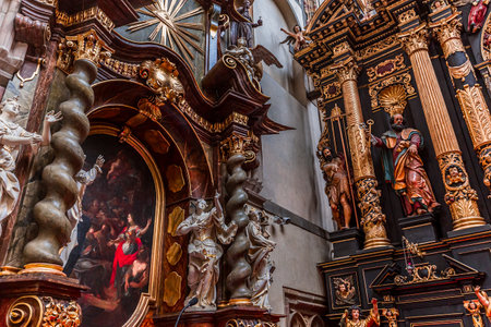 PRAGUE, CZECH REPUBLIC, SEPTEMBER 13 : architectural details of Our lady of the snows church, september 13, 2019 in Prague, czech republicのeditorial素材