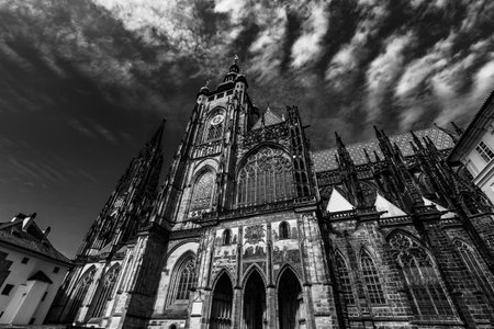 PRAGUE, CZECH REPUBLIC, SEPTEMBER 11 : exteriors of saint Vitus cathedral, Prague castle, czech republik, september 11, 2019 in Prague, czech republicのeditorial素材