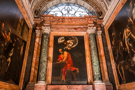 ROME, ITALY, JUNE 14, 2015 : interiors and architectural details of saint louis des francais church, june 14, 2015, in Rome, Italyのeditorial素材