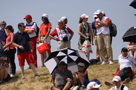 GUYANCOURT , FRANCE, JULY 04, 2015 : Gallery of spectators at the golf French Open, European golf tour, July 04, 2015 at The golf National, Guyancourt, France.のeditorial素材