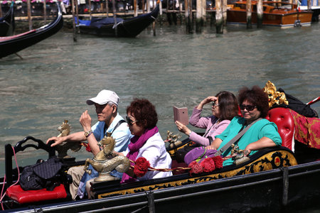VENICE, ITALY, APRIL 22, 2018 : gondola on the grand canal, april 22, 2018,  in Venice, italyのeditorial素材