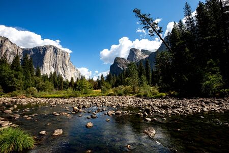World famous rock climbing wall of El Capitan, Yosemite national park, California, usaの写真素材