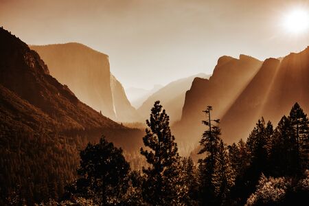 World famous rock climbing wall of El Capitan, Yosemite national park, California, usaの写真素材