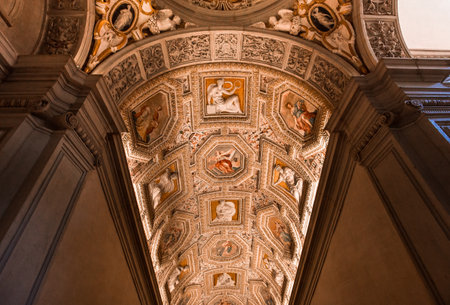 VENICE, ITALY, APRIL 26, 2018 : interiors decor, ceilings and frescoes of biblioteca Marciana, april 26, 2018,  in Venice, italyのeditorial素材