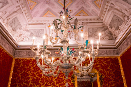 VENICE, ITALY, APRIL 26, 2018 : Murano chandelier in Correr palace, april 26, 2018,  in Venice, italyのeditorial素材