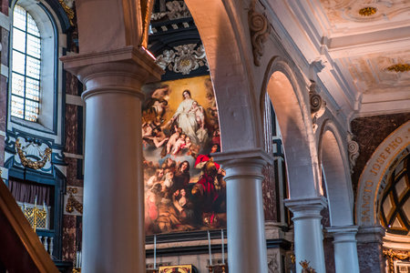 ANVERS, BELGIUM  AUGUST 04, 2014 : Interiors, paintings and details of Saint Charles Borromee church,  August 4, 2014,  in  Anvers, Belgiumのeditorial素材