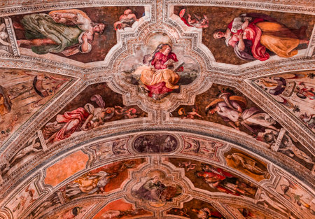 NAPLES, ITALY  MAY 16, 2014 : Interiors, paintings and details of San Paolo Maggiore church,  May 16, 2014,  in  Naples, Italyのeditorial素材