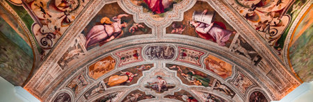 NAPLES, ITALY  MAY 16, 2014 : Interiors, paintings and details of San Paolo Maggiore church,  May 16, 2014,  in  Naples, Italyのeditorial素材