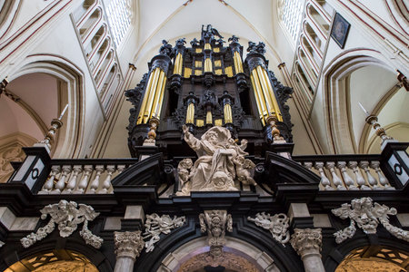 BRUGES, BELGIUM  JULY 30, 2014 : Interiors, paintings and details of Saint Salvator's Cathedral,  July 30, 2014,  in  Bruges, Belgiumのeditorial素材