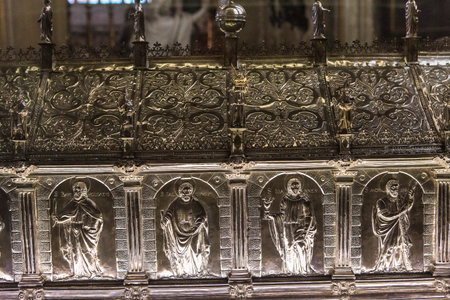 BRUGES, BELGIUM  JULY 30, 2014 : Interiors, paintings and details of Saint Salvator's Cathedral,  July 30, 2014,  in  Bruges, Belgiumのeditorial素材