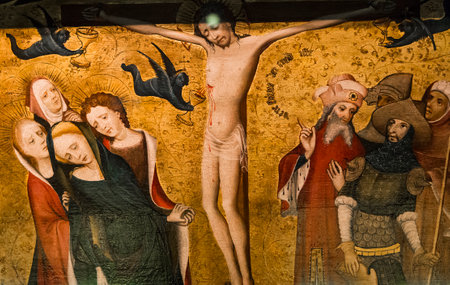 BRUGES, BELGIUM  JULY 30, 2014 : Interiors, paintings and details of Saint Salvator's Cathedral,  July 30, 2014,  in  Bruges, Belgiumのeditorial素材