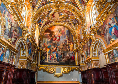 NAPLES, ITALY  MAY 16, 2014 : Interiors, paintings and details of San Paolo Maggiore church,  May 16, 2014,  in  Naples, Italyのeditorial素材