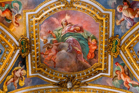 NAPLES, ITALY  MAY 16, 2014 : Interiors, paintings and details of San Paolo Maggiore church,  May 16, 2014,  in  Naples, Italyのeditorial素材