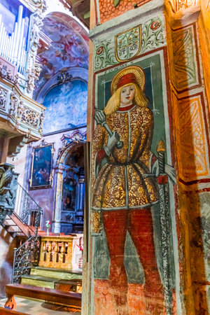 ORTA SAN GIULIO, ITALY, MAY 29, 2019 : interiors decors and frescoes of basilica di orta , may 29, 2019, in Orta san Giulio, italyのeditorial素材