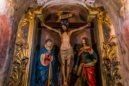 ORTA SAN GIULIO, ITALY, MAY 29, 2019 : interiors decors and frescoes of basilica di orta , may 29, 2019, in Orta san Giulio, italyのeditorial素材