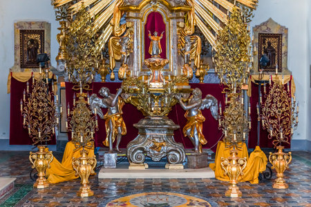 NAPLES, ITALY  MAY 16, 2014 : Interiors and details of San Domenico Maggiore church, May 16, 2014,  in  Naples, Italyのeditorial素材