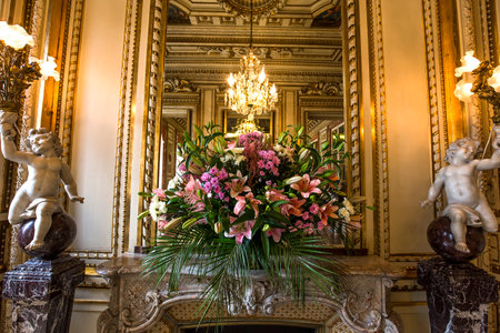 PARIS, FRANCE, SEPTEMBER 19, 2015 : Interiors and architectural details of the embassy of Poland, hotel de Monaco, september 19, 2015, in Paris, France.のeditorial素材