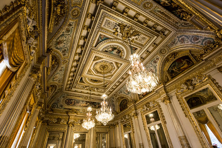 PARIS, FRANCE, SEPTEMBER 19, 2015 : Interiors and architectural details of the embassy of Poland, hotel de Monaco, september 19, 2015, in Paris, France.のeditorial素材