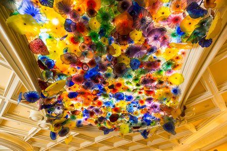 LAS VEGAS, NEVADA - APRIL 06, 2015 : interiors of the lobby at Bellagio hotel, in Las Vegas, Nevada, united statesのeditorial素材