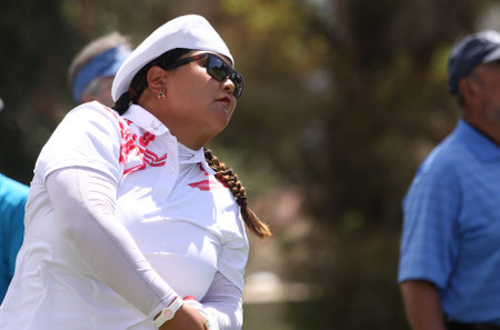 RANCHO MIRAGE, CALIFORNIA - APRIL 04, 2015 : Christina Kim of USA at the ANA inspiration golf tournament on LPGA Tour, April 04, 2015 at The Mission Hills country club, Rancho Mirage, Californiaのeditorial素材
