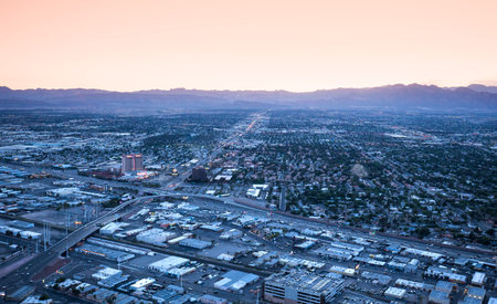 LAS VEGAS, NEVADA - APRIL 10, 2015 : aerial view of the city from the stratosphere building, in Las Vegas, Nevada, united statesのeditorial素材