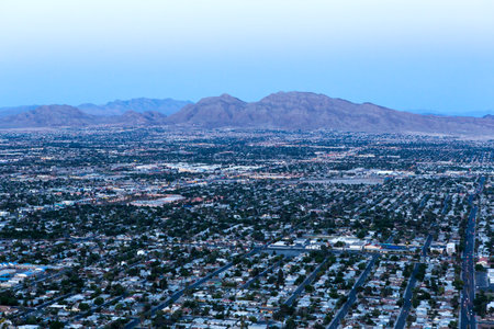 LAS VEGAS, NEVADA - APRIL 10, 2015 : aerial view of the city from the stratosphere building, in Las Vegas, Nevada, united statesのeditorial素材