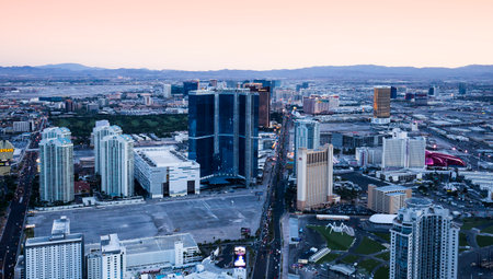 LAS VEGAS, NEVADA - APRIL 10, 2015 : aerial view of the city from the stratosphere building, in Las Vegas, Nevada, united statesのeditorial素材