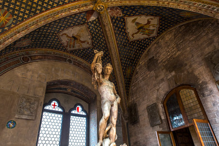 FLORENCE, ITALY, OCTOBER 28, 2015 : Statues in the Bargello, october 28, 2015 in Florence, Italyのeditorial素材