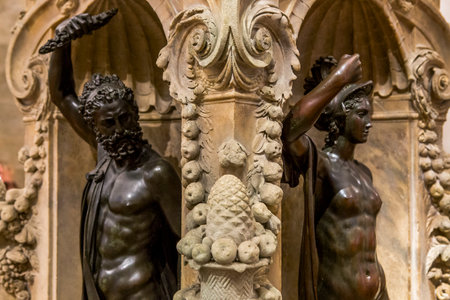 FLORENCE, ITALY, OCTOBER 28, 2015 : interiors and details of the Bargello, october 28, 2015 in Florence, Italyのeditorial素材