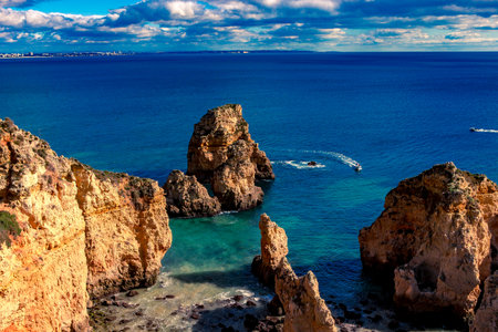 LAGOS, PORTUGAL, JANUARY 27, 2019 : Cliffs of Ponta da Piedade, january, 27, 2019, in Lagos, algarve, portugalのeditorial素材