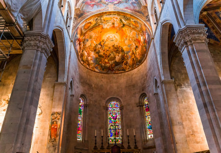 LUCCA, ITALY, JUNE 04, 2016 : architectural details of san Martin duomo cathedral, june 04, 2016 in Lucca, Tuscany, Italyのeditorial素材